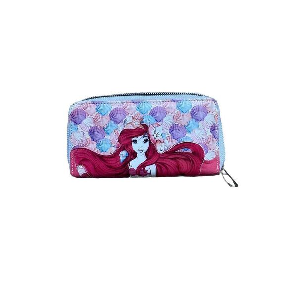 The Little Mermaid Wallet Colorful Zip Purse Organizer Ariel Shells - Picture 2 of 4